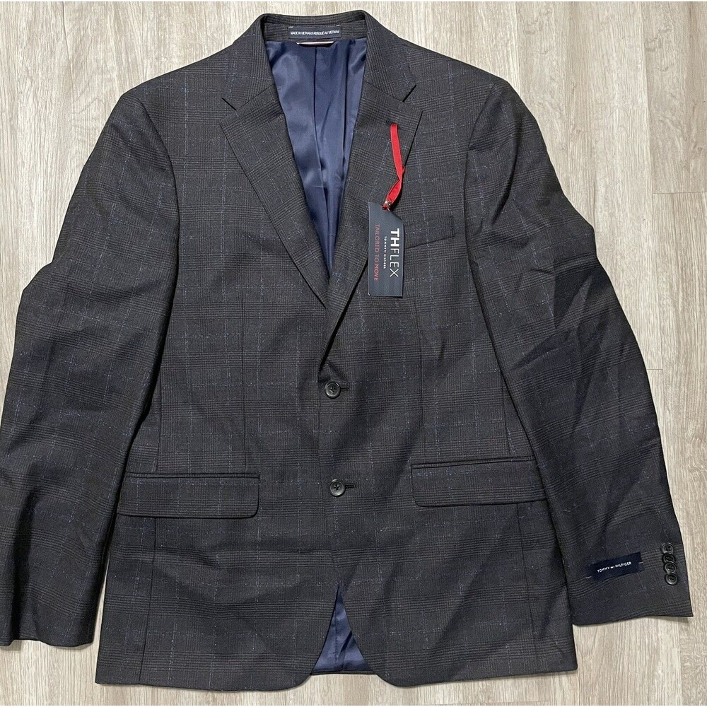 Tommy Hilfiger Men's Modern-Fit Brown Plaid Wool Blazer Sport Coat Jacket 42R - Picture 2 of 8
